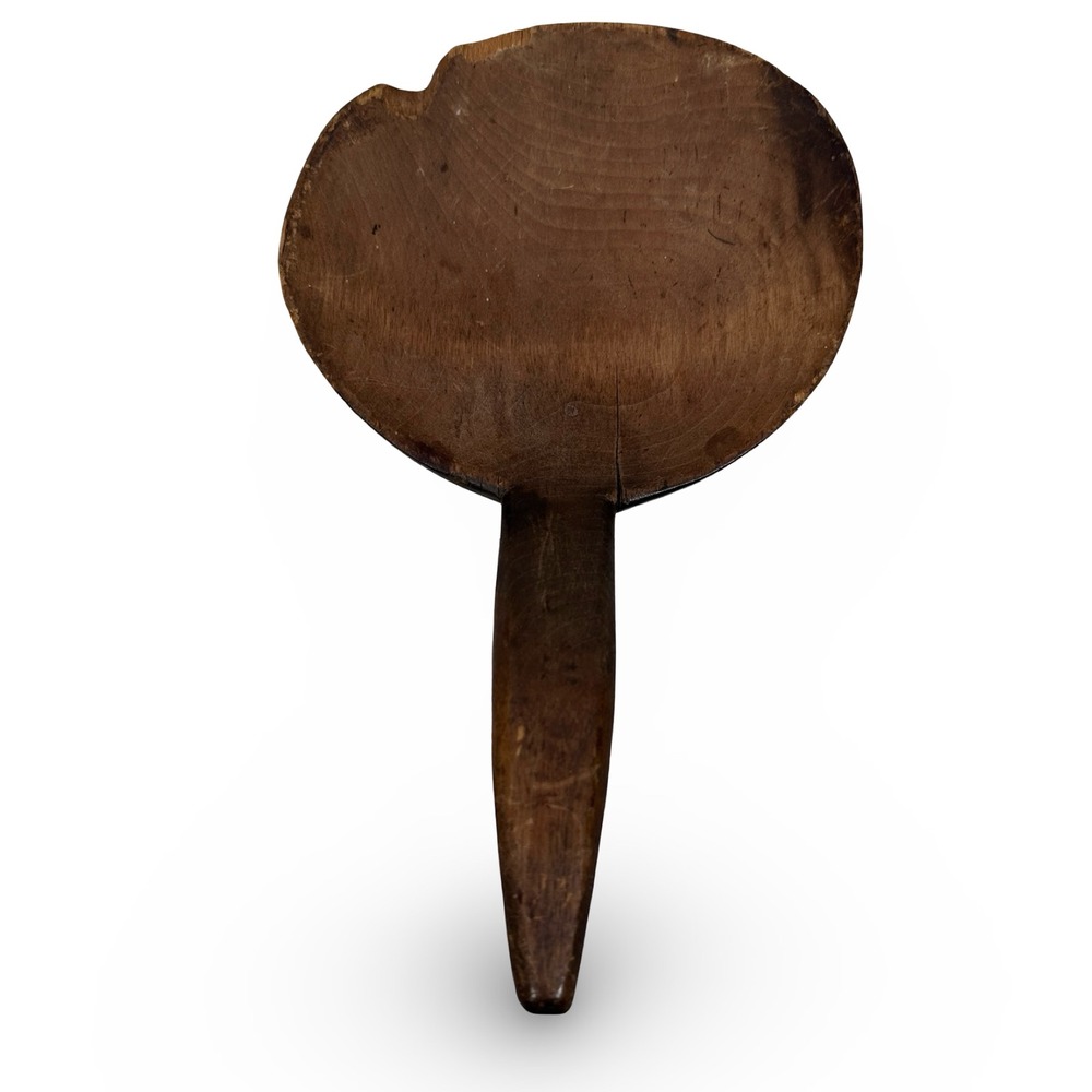 Antique Primitive Hand Carved Wooden Dough Scoop Butter Paddle Rustic Brown 8.5"